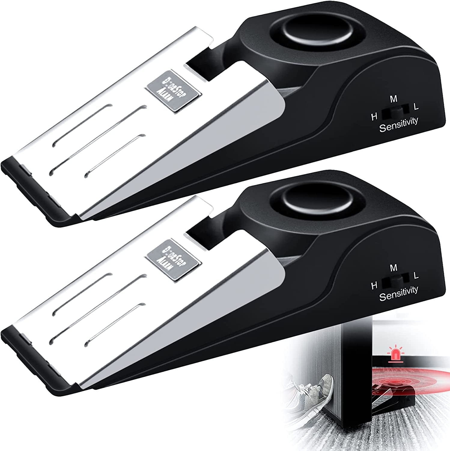 Door Stop Alarm with 120Db Siren, Rubber Security Door Wedge for Home, Hotel, Travel, Pack of 2