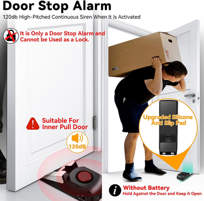 Door Stop Alarm with 120Db Siren, Rubber Security Door Wedge for Home, Hotel, Travel, Pack of 2