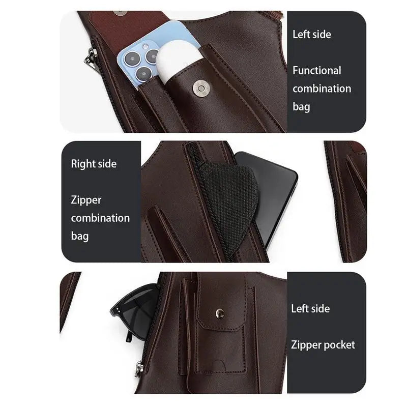 Anti-Theft Double Shoulder Underarm Bag - PU Leather Multi-Pocket Wallet Holster for Mobile Phones and Small Essentials
